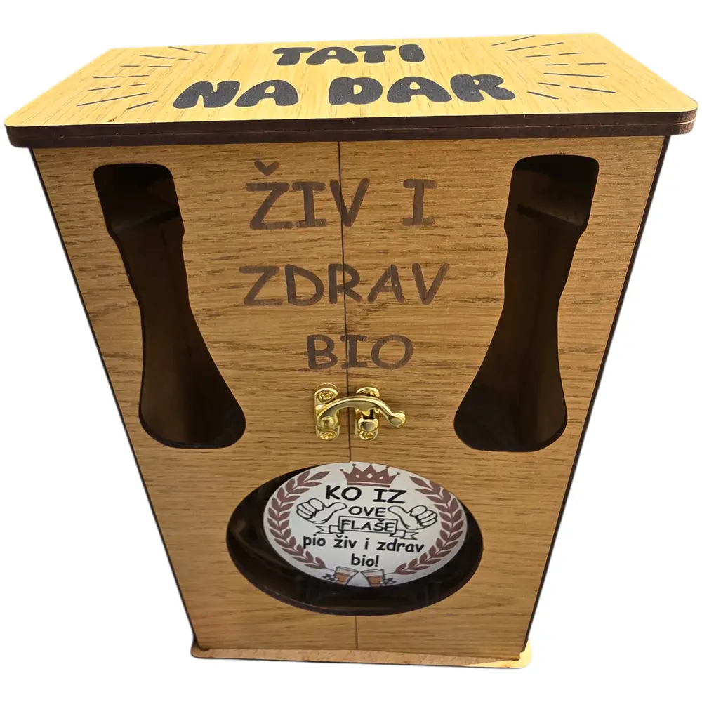 Drveni "Mini Bar" orman sa flašom 0.7l i dva čokanja – Personalizovani set - slika 6