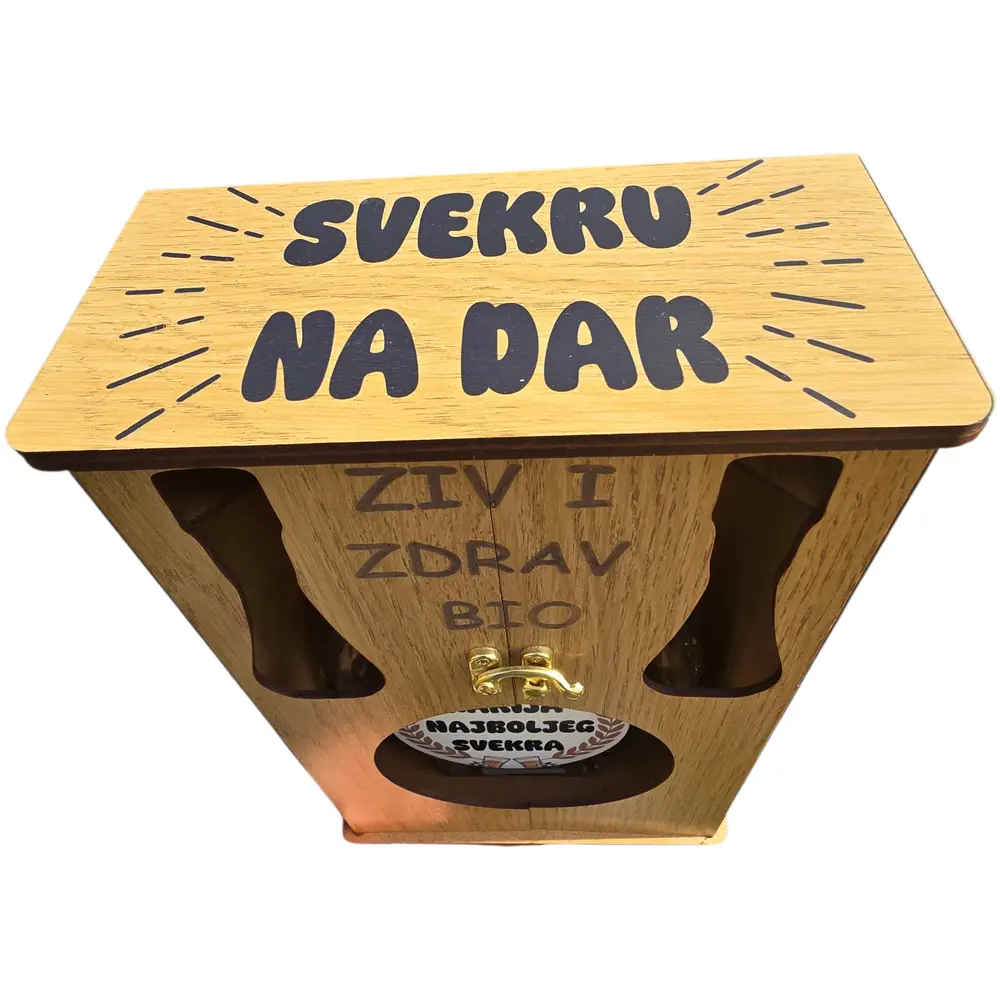 Drveni "Mini Bar" orman sa flašom 0.7l i dva čokanja – Personalizovani set - slika 5