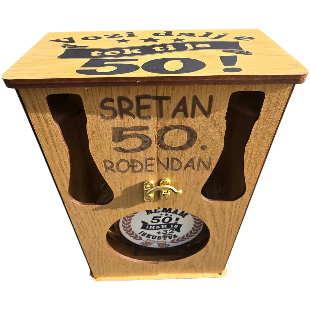 Drveni "Mini Bar" orman sa flašom 0.7l i dva čokanja – Personalizovani set