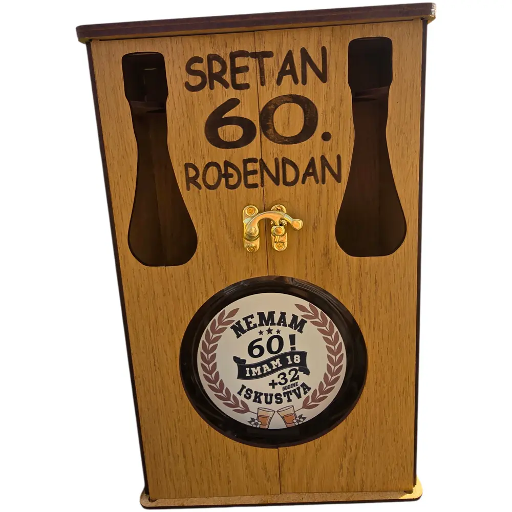 Drveni "Mini Bar" orman sa flašom 0.7l i dva čokanja – Personalizovani set - slika 7