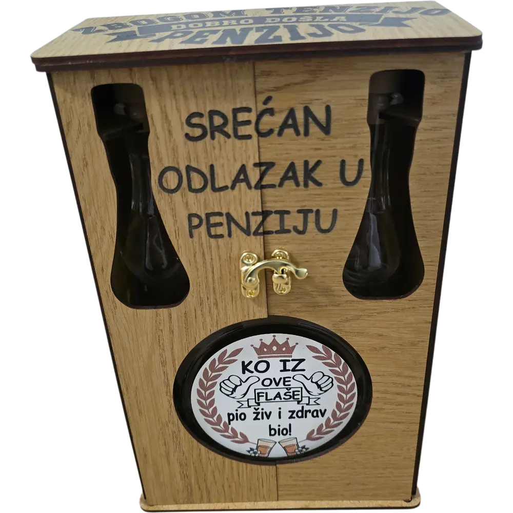 Drveni "Mini Bar" orman sa flašom 0.7l i dva čokanja – Personalizovani set - slika 10