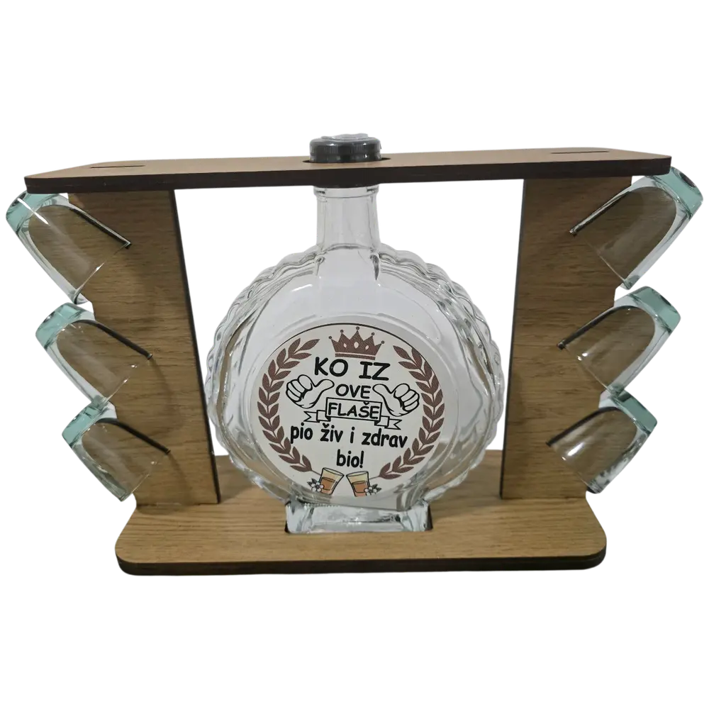 Personalizovani drveni stalak sa flašom 0,7 L i 6 čašica